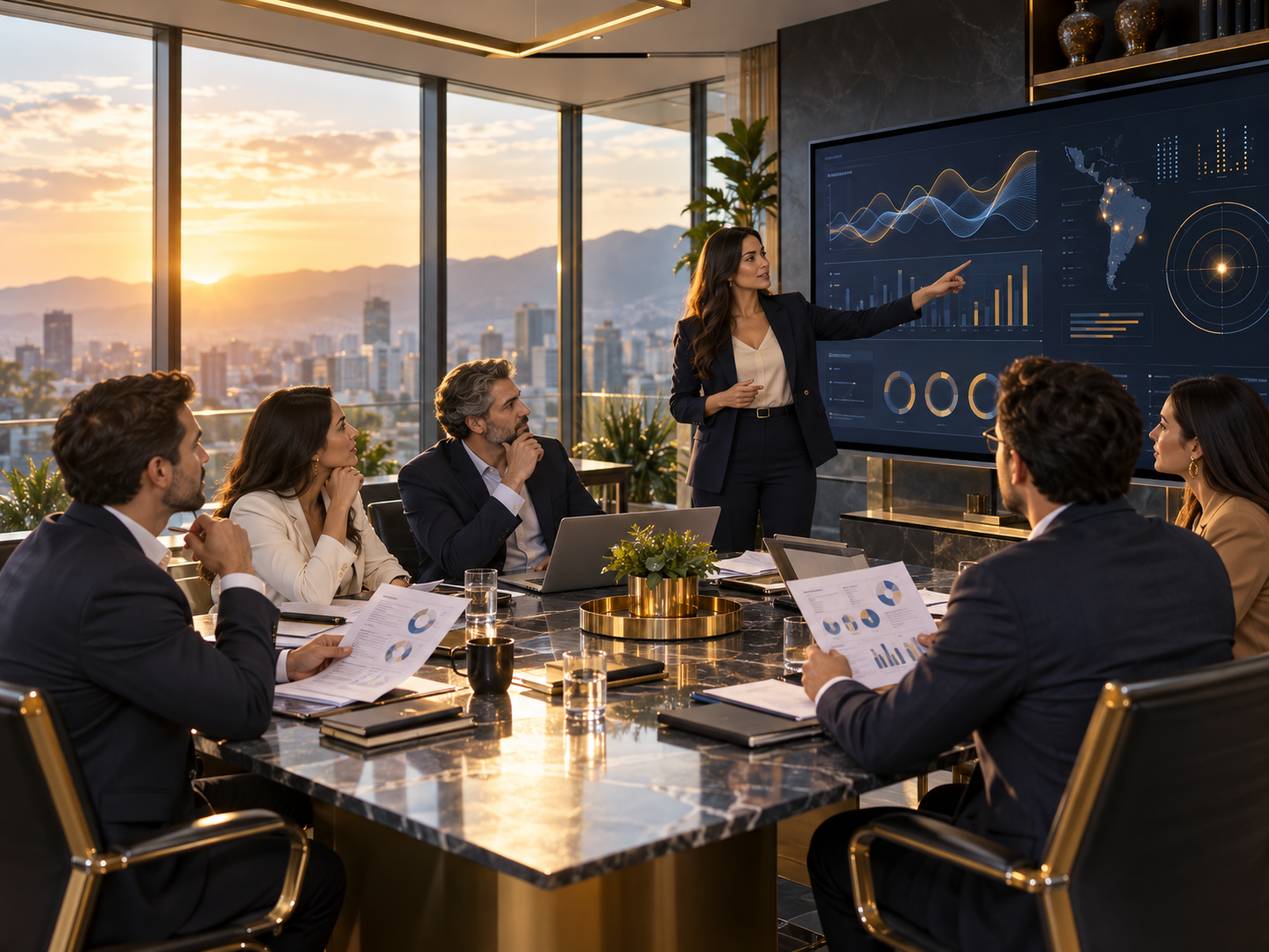 Equipo revisando avances e indicadores de transformación